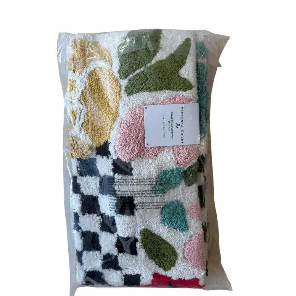NEW MacKenzie-Childs Flower Checkerboard Bath Rug 100% Cotton 24